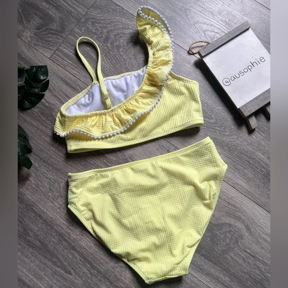 Cat & Jack Sassy In Seersucker Asymmetrical Ruffle Top Bikini. Size 14
